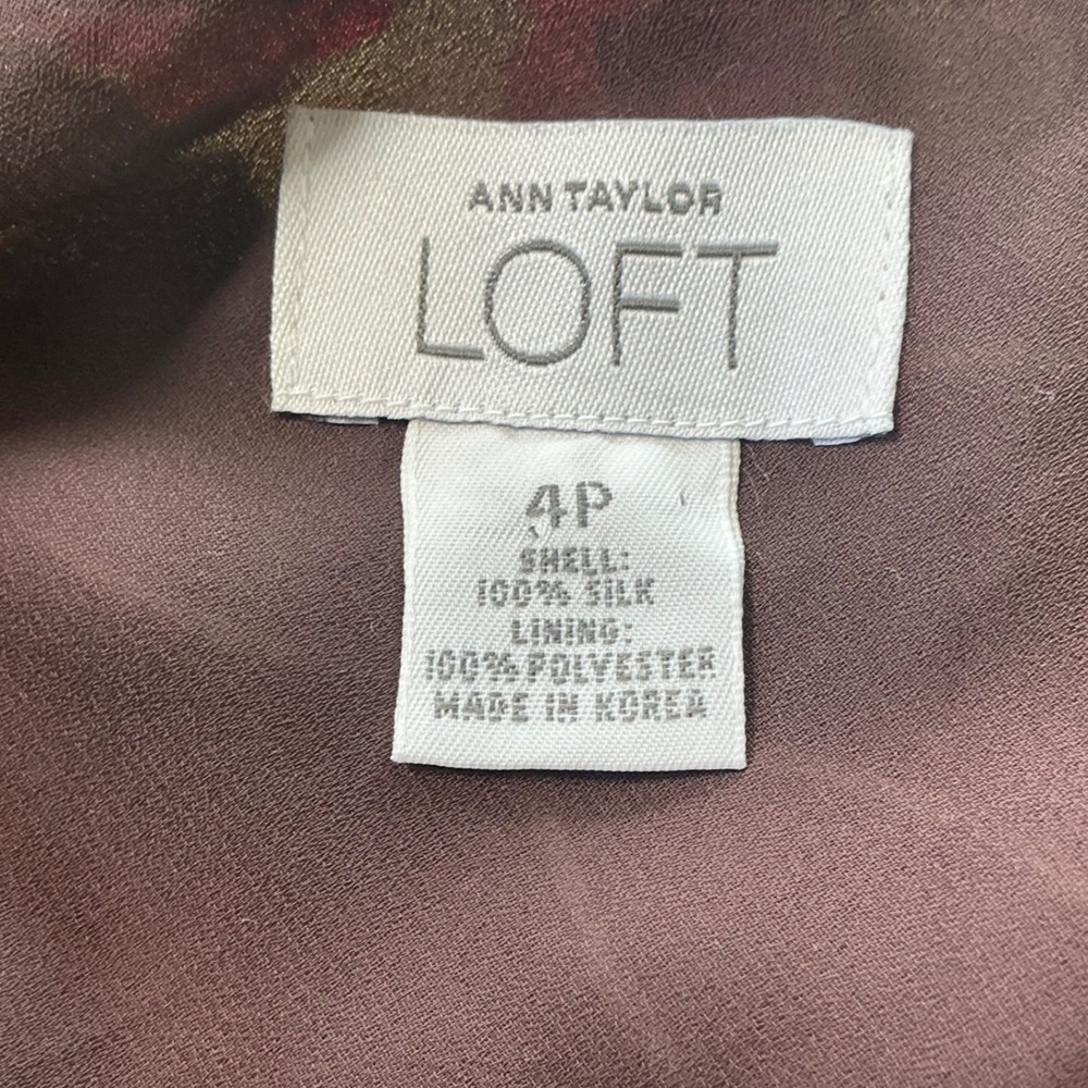 Brown Pink Floral 100% Silk A-Line Skirt Size 4P Petite Ann Taylor Loft - Picture 3 of 3